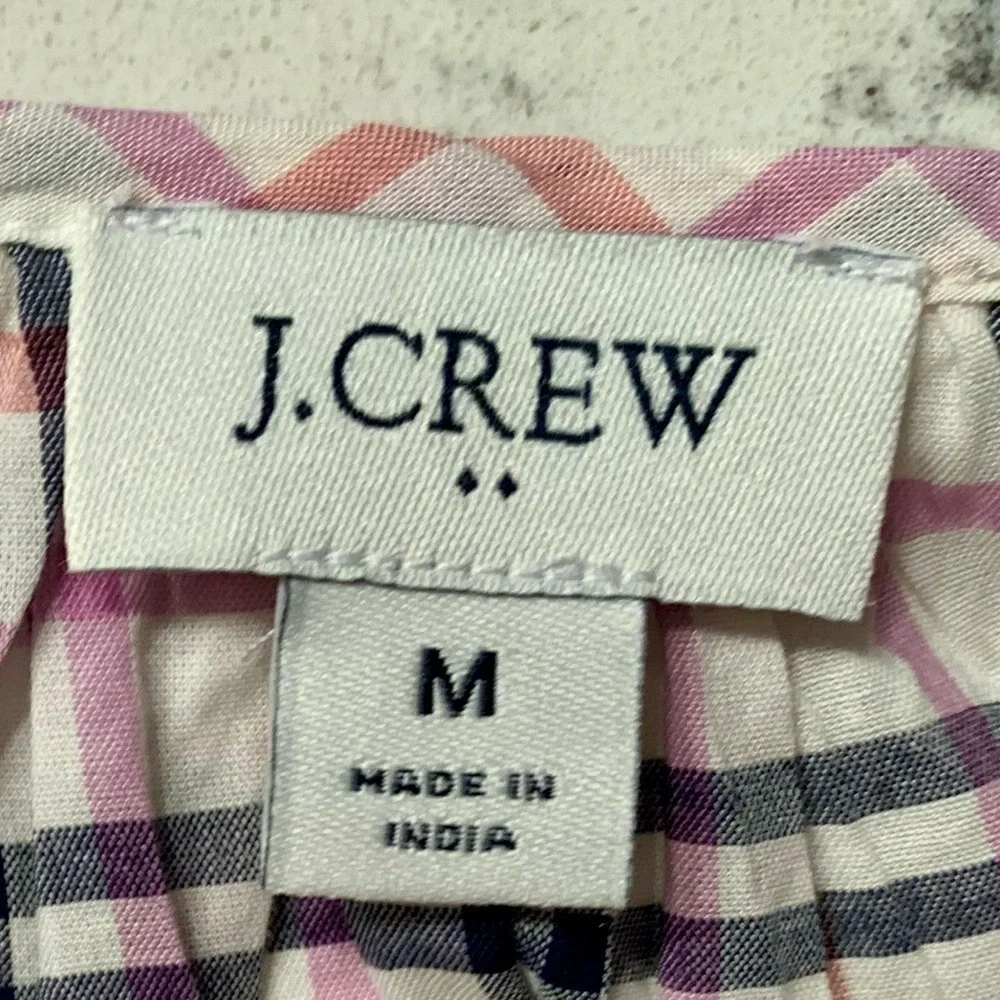 J. Crew Plaid Ruffle Trim Peasant Top Warm Ivory Rose - Size M